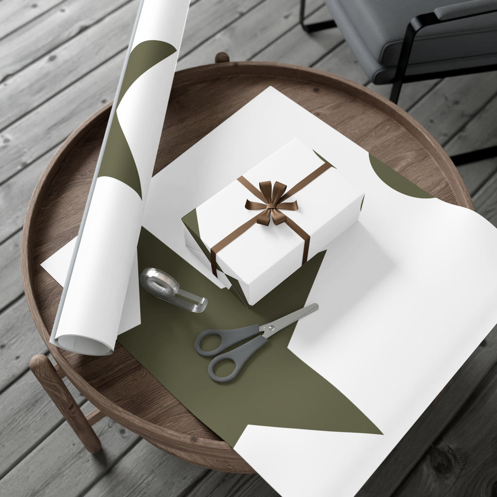 Olive Star & Heart Gift Wrap Paper — Minimal Holiday Wrapping Sheets