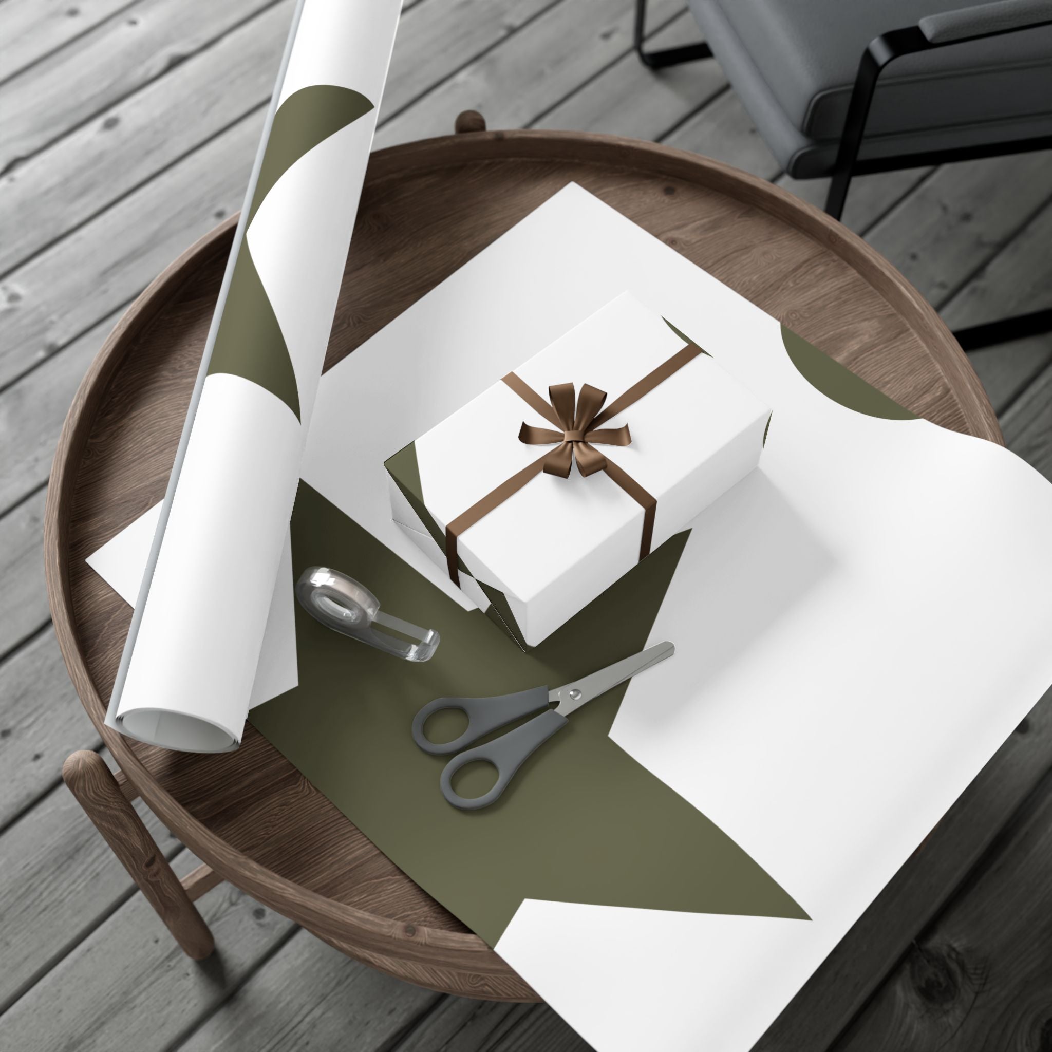 Olive Star & Heart Gift Wrap Paper — Minimal Holiday Wrapping Sheets