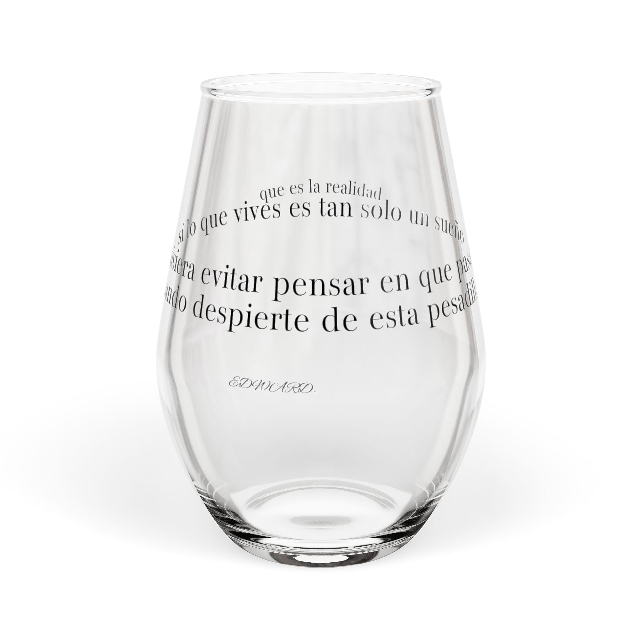 Stemless Wine Glass with Spanish Script Engraving – 11.75 oz
