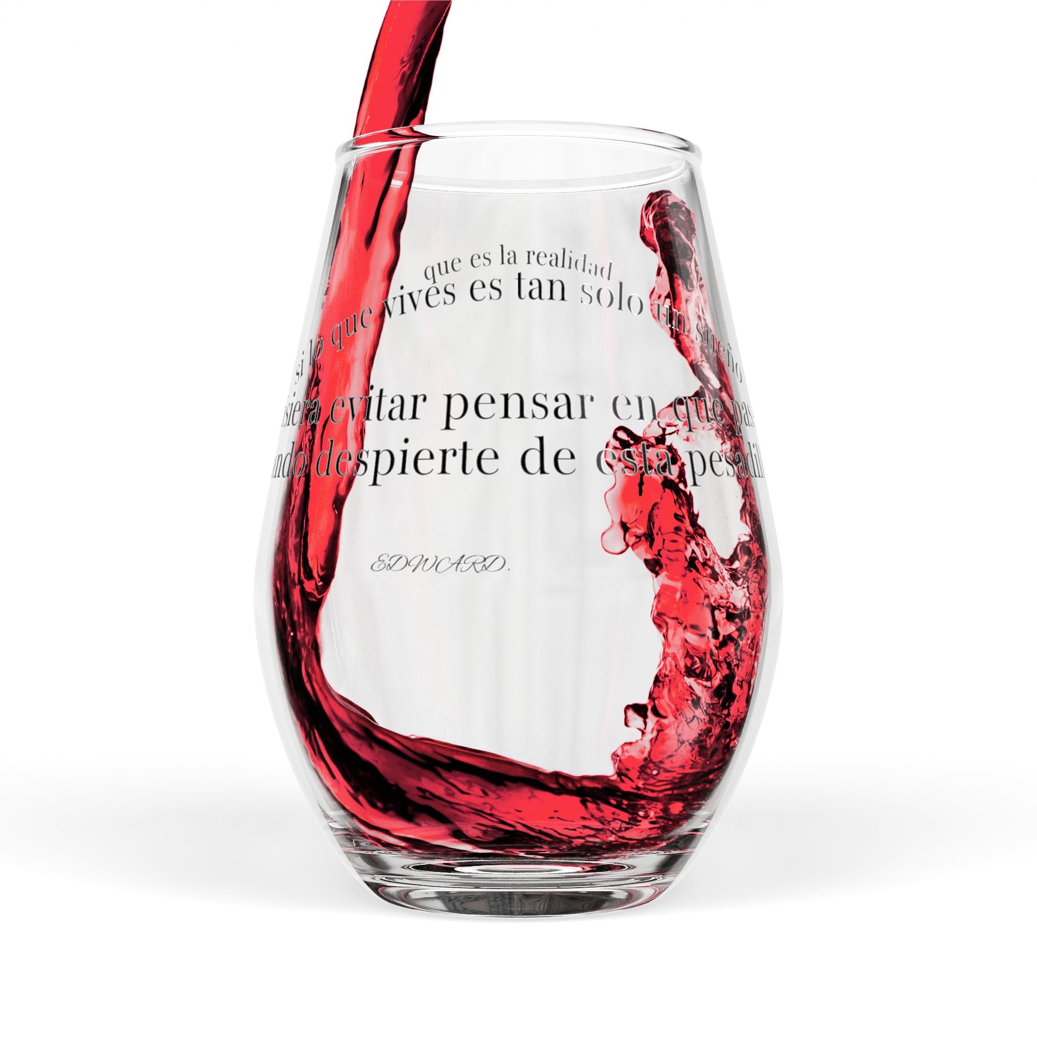 Stemless Wine Glass with Spanish Script Engraving – 11.75 oz