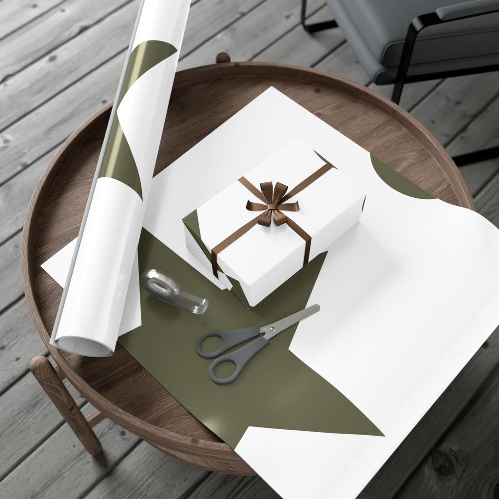 Olive Star & Heart Gift Wrap Paper — Minimal Holiday Wrapping Sheets